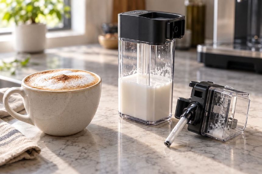 Recipient de lapte detasabil si ceasca de cappuccino
