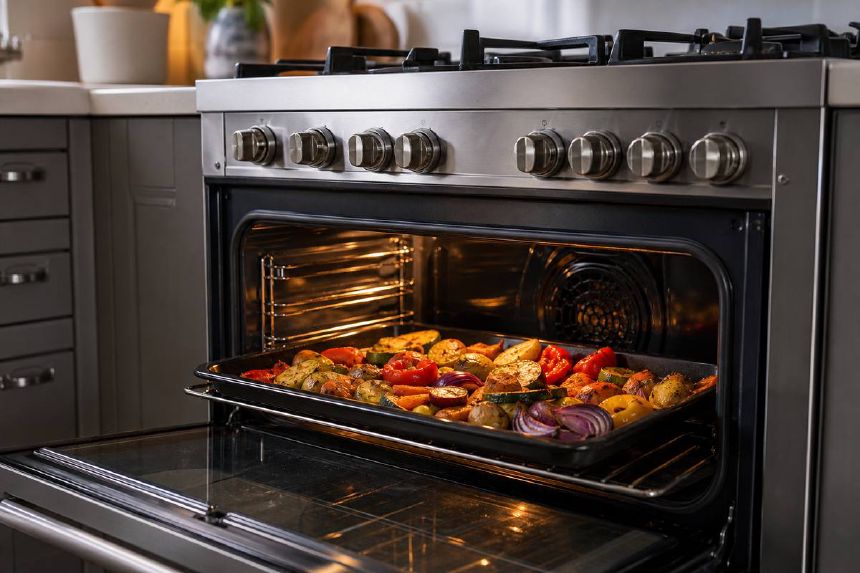 Cuptor electric cu tava de legume coapte