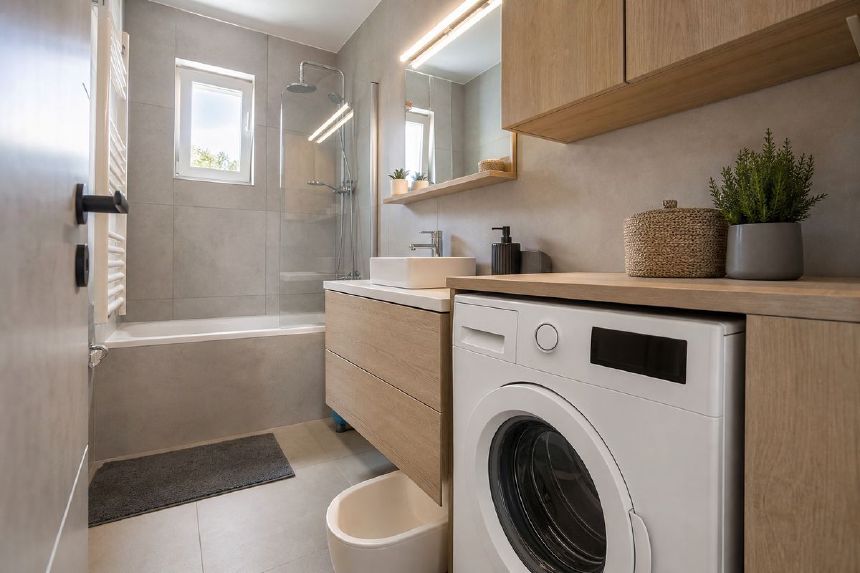 Masina de spalat Beko WKB61032Y intr-o baie compacta
