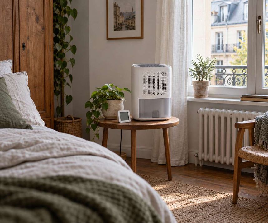 Higrometru si dezumidificator intr-o camera de apartament