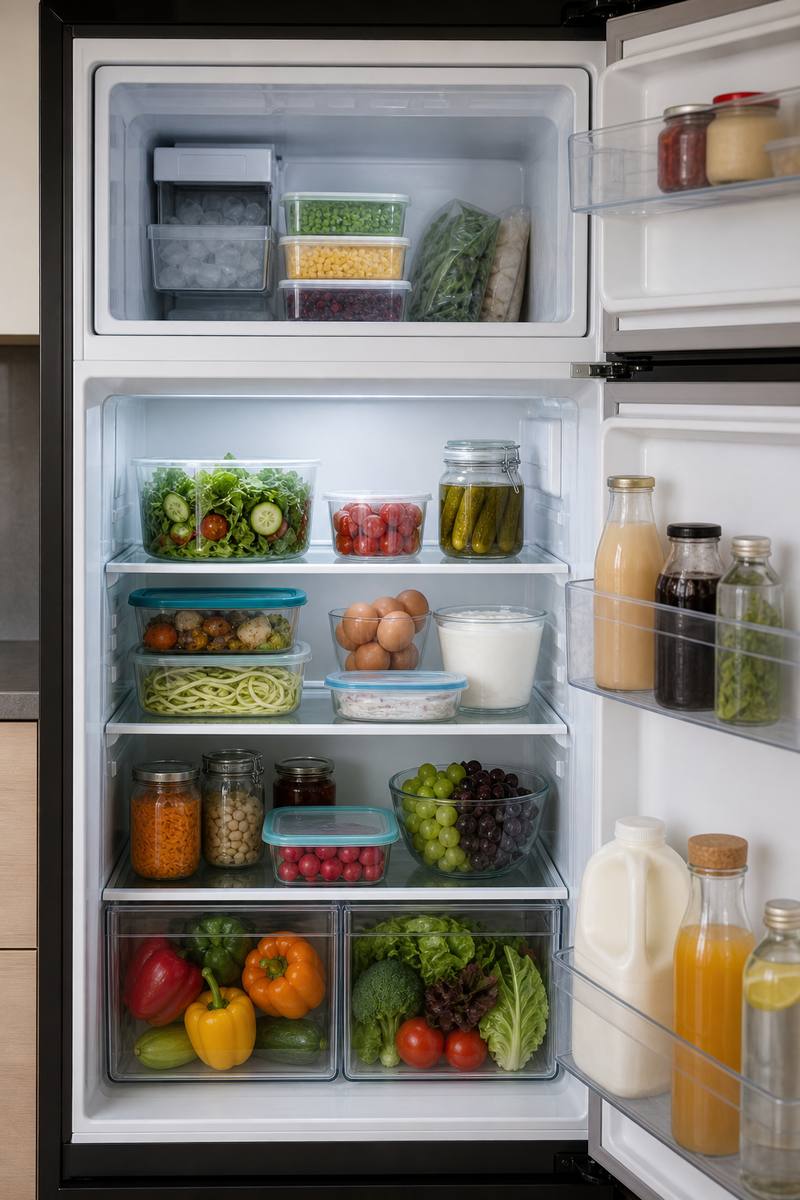 Interior organizat al unui aparat frigorific compact