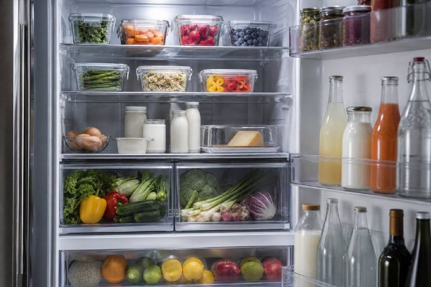 Interior organizat cu alimente ambalate corect