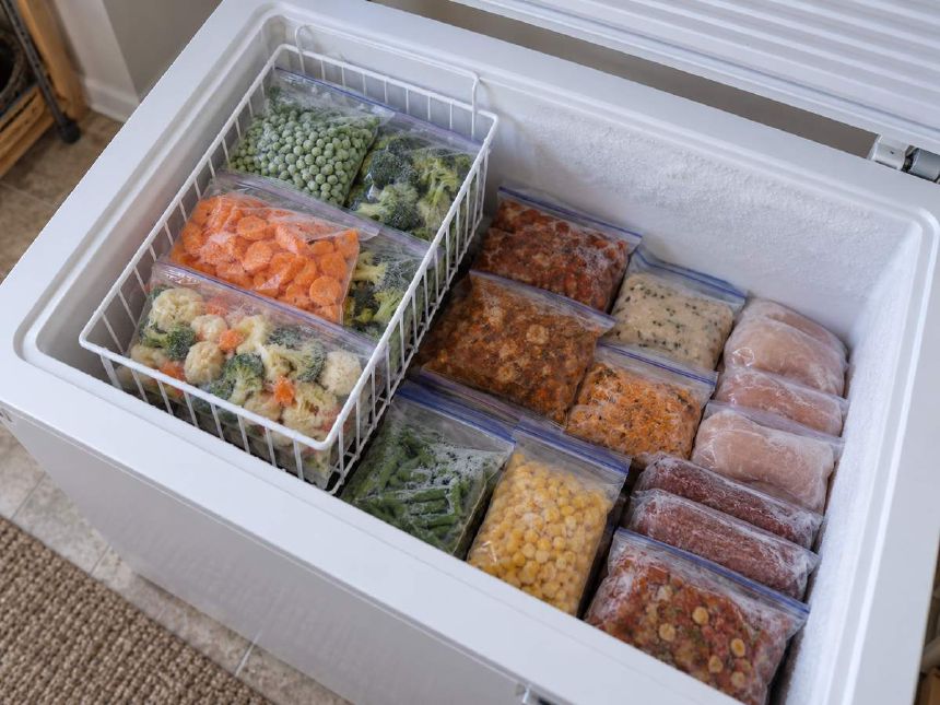 Alimente portionate si organizate in cosurile unui congelator