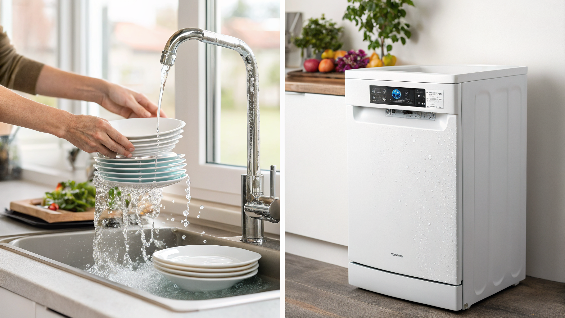 Comparatie consum apa spalat manual versus masina de spalat vase ECO program