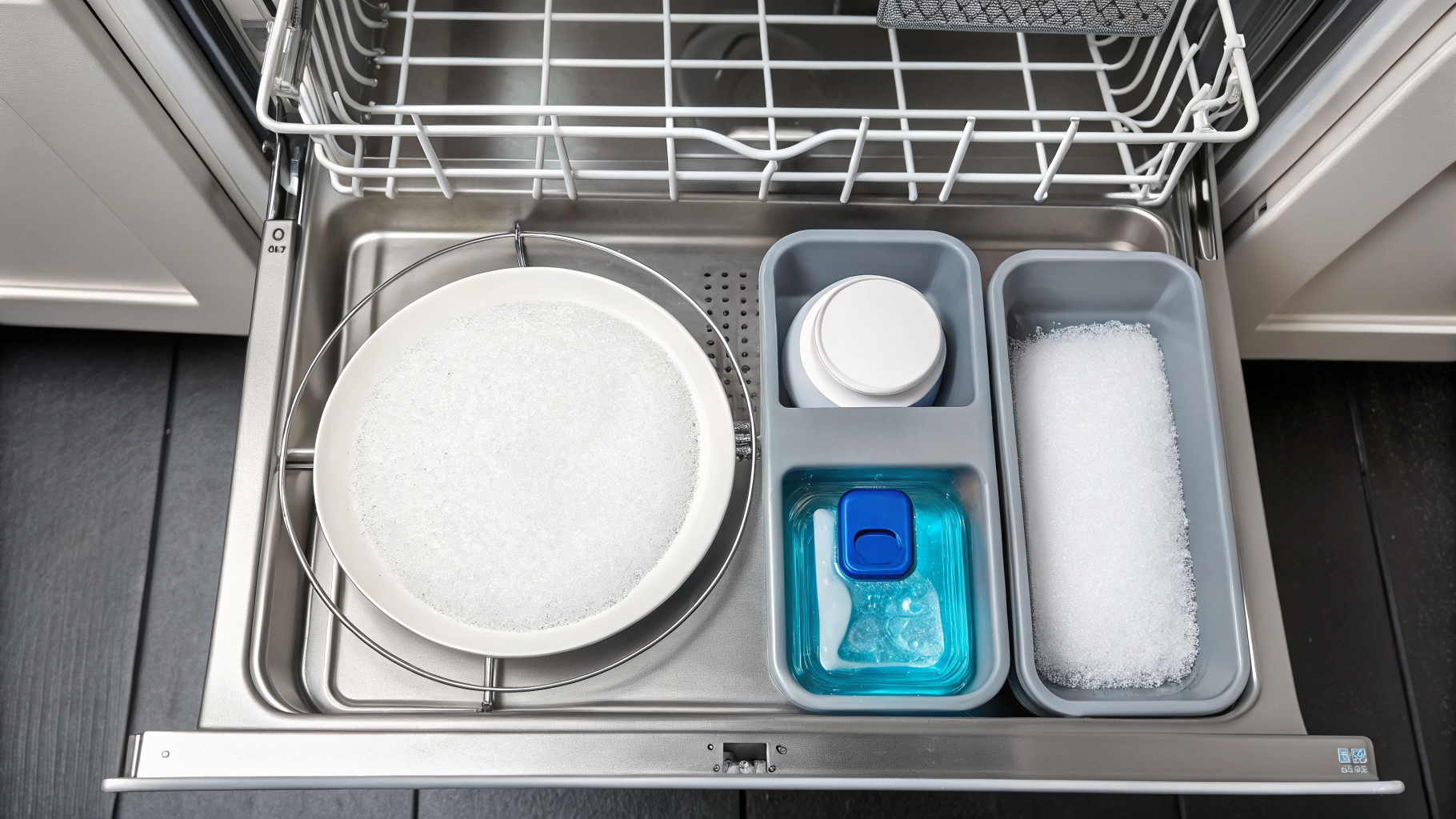 Compartimentele masinii de spalat vase sare balsam detergent tableta